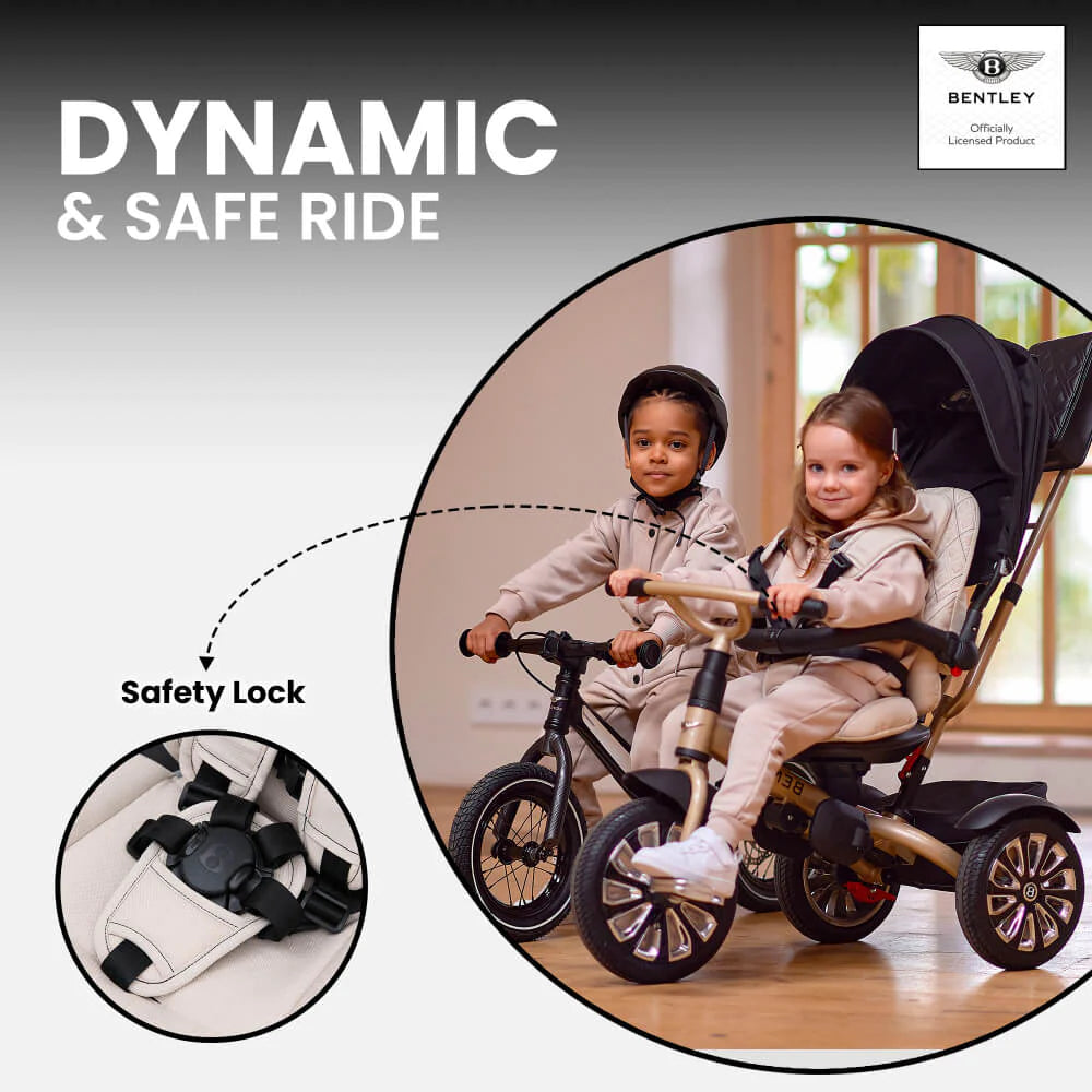 Bentley Mulliner 6-in-1 Convertible Baby Tricycle and Stroller – Luxury Baby Ride with Multiple Modes and Premium Design - MINIMEE KIDS