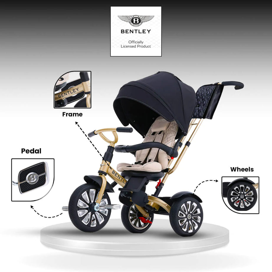 Bentley Mulliner 6-in-1 Convertible Baby Tricycle and Stroller – Luxury Baby Ride with Multiple Modes and Premium Design - MINIMEE KIDS