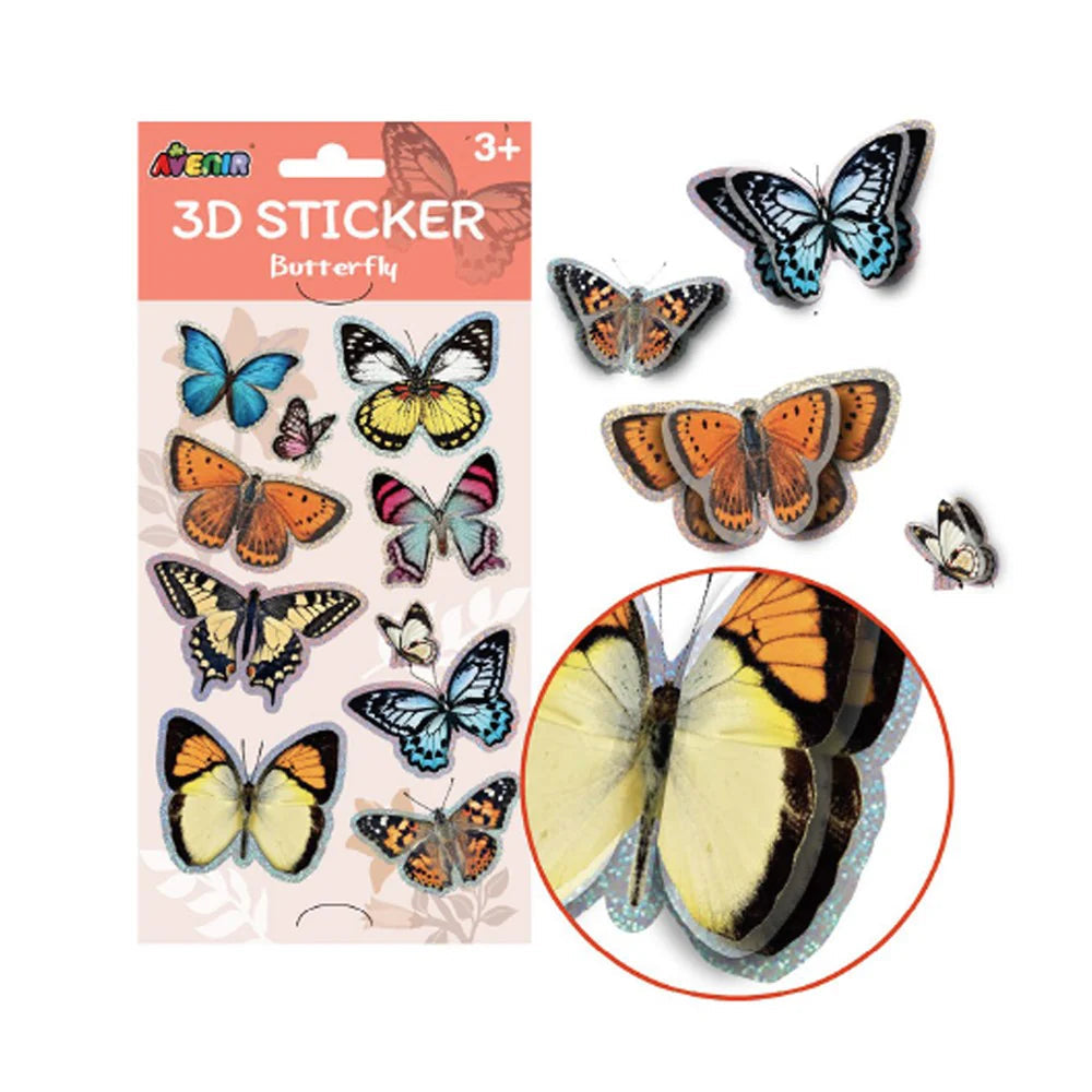 Avenir Nature-Themed 3D Stickers for Kids - Realistic Pop-Up Butterfly, Insect, and Flower Designs - Premium Multi-Layered Decorative Stickers for DIY Crafts & Creative Learning - Ages 3+