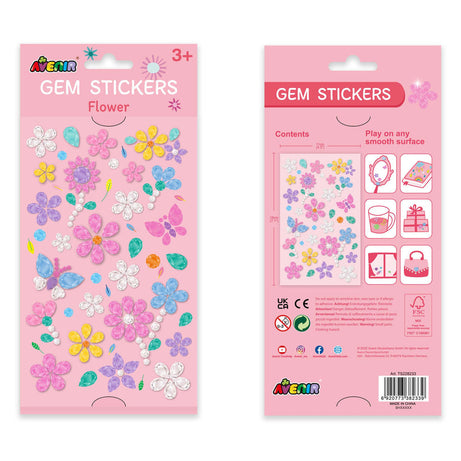 Avenir Gem Stickers for Kids – Self-Adhesive Rhinestone Craft Jewels in Assorted Styles (Flowers, Galaxy, Jewels, Rainbows) – Perfect for Arts & Crafts Projects, Personalization, and Creative Decoration – Ages 3+