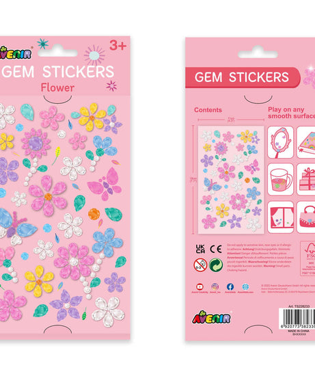 Avenir Gem Stickers for Kids – Self-Adhesive Rhinestone Craft Jewels in Assorted Styles (Flowers, Galaxy, Jewels, Rainbows) – Perfect for Arts & Crafts Projects, Personalization, and Creative Decoration – Ages 3+