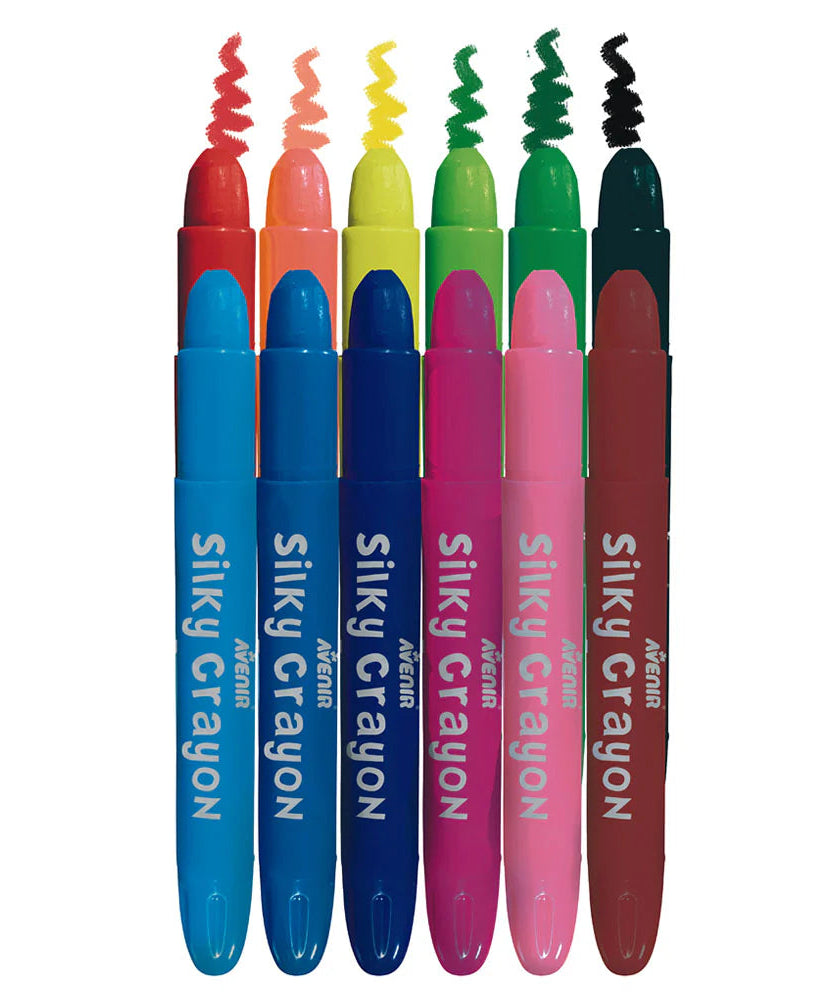 Avenir Silky Crayons Art Set - 12 Vibrant Water-Soluble Colors for Kids - 3-in-1 Versatility (Crayon, Pastel & Watercolor) with Lipstick-Style Twist Tubes - Safe & Non-Toxic for Ages 3+