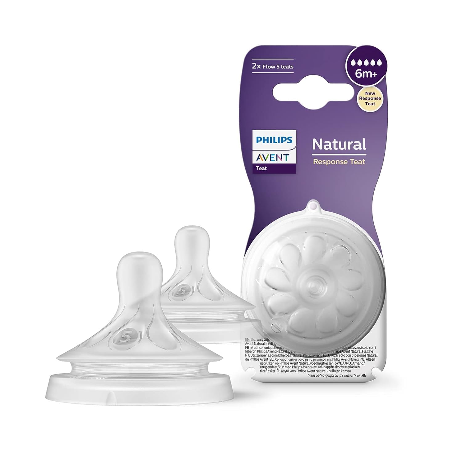 Philips Avent Natural Response Teat for 6+ Months | Flow 5 Teats (2-Pack) | SCY965/02