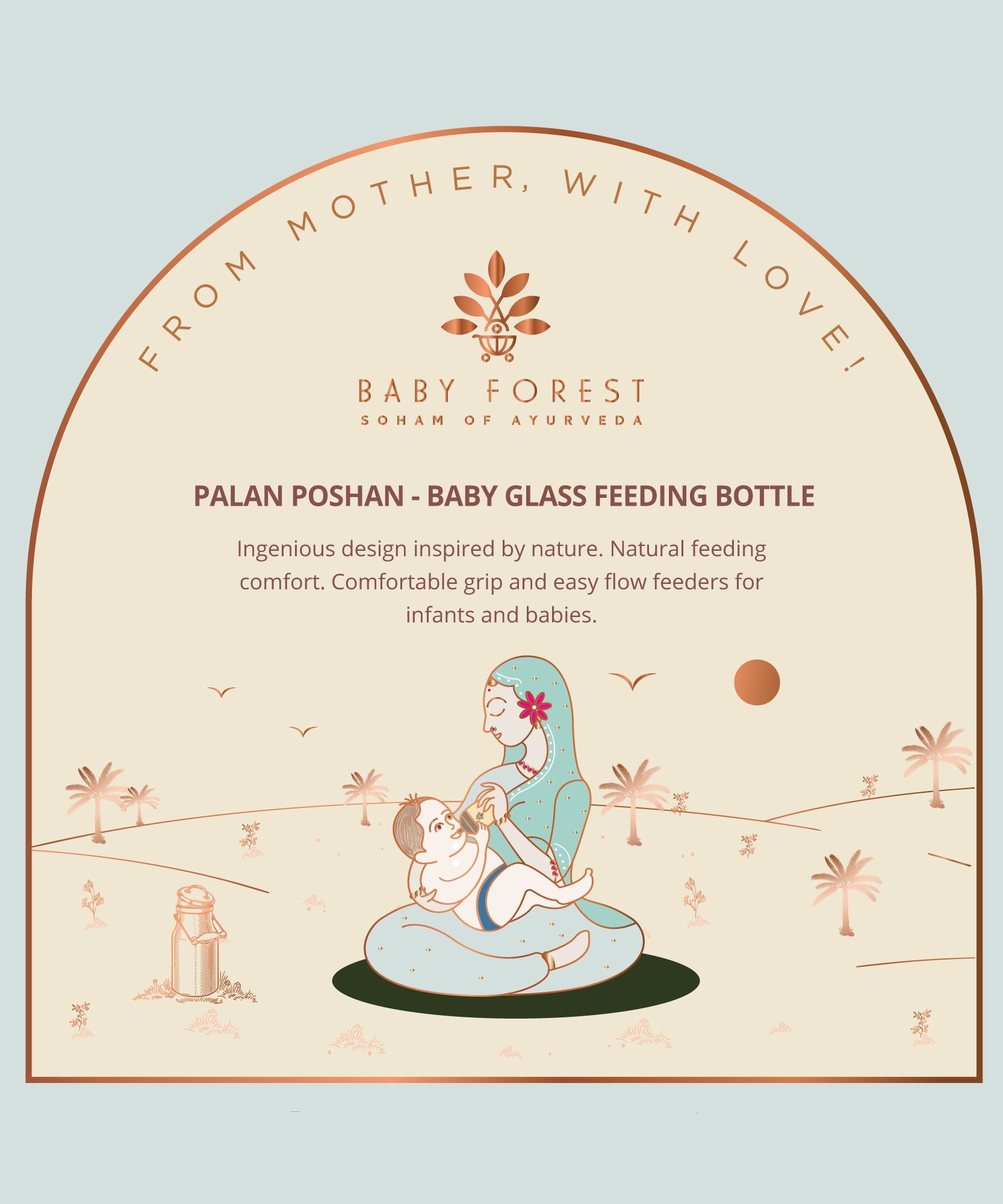 Baby Forest Palan Poshan Baby Glass Feeding Bottle – 120ml Newborn Anti-Colic Borosilicate Glass Bottle with BPA-Free Silicone Nipple