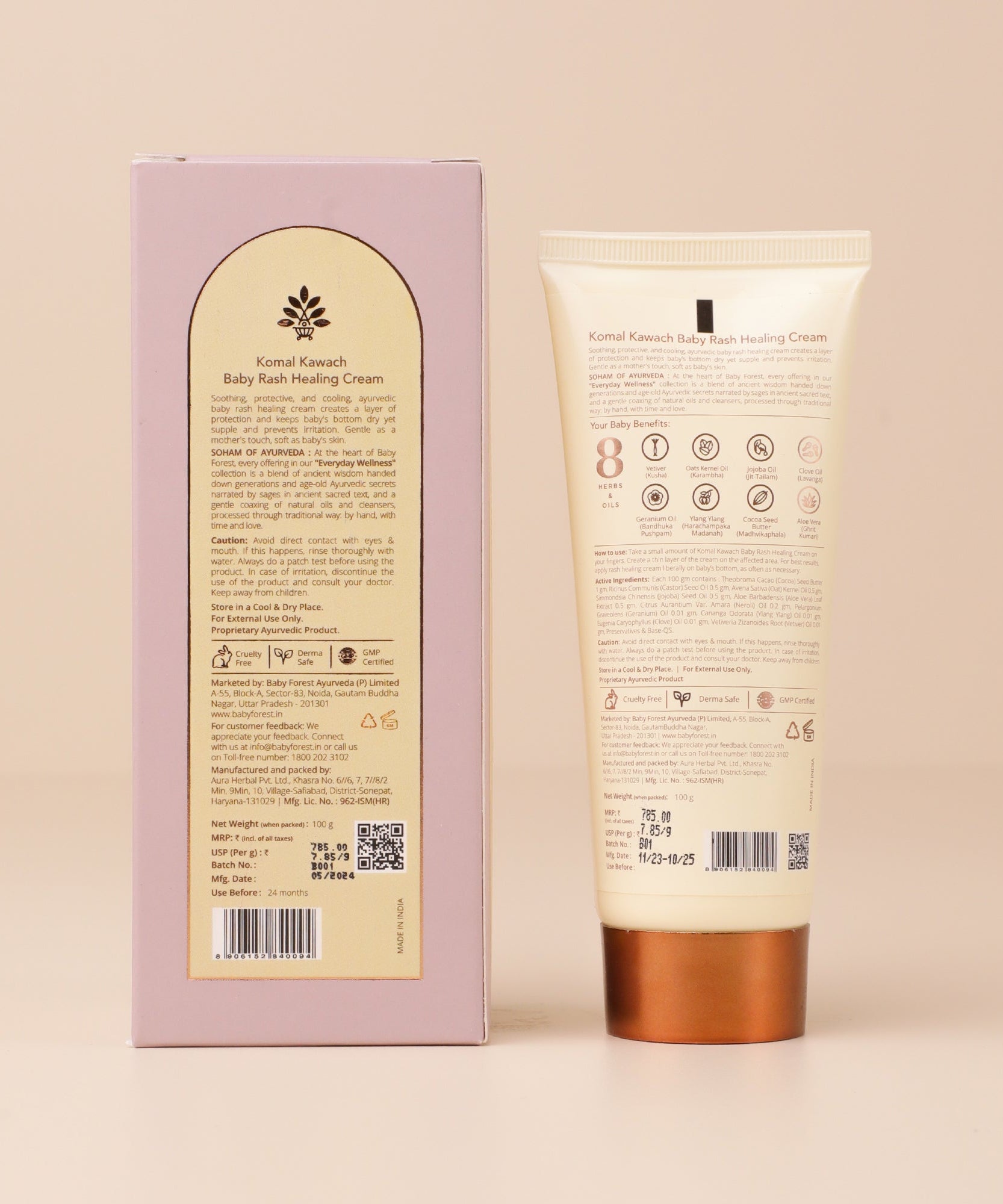 Baby Forest Komal Kawach Rash Healing Cream for Newborns & Infants – 100g | Ayurvedic Diaper Rash Relief with Vetiver, Ylang Ylang & Geranium Oil | Safe for 0+ Months, Sensitive Skin Protection