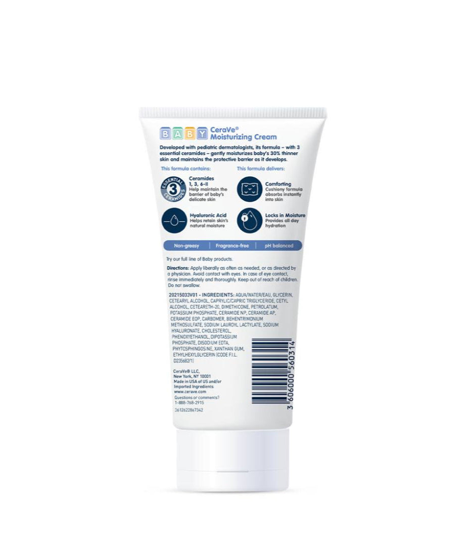 CeraVe Baby Moisturizing Cream with 3 Essential Ceramides & Hyaluronic Acid | Fragrance-Free & Eczema Safe | 5oz (142g) & 8oz (226g)