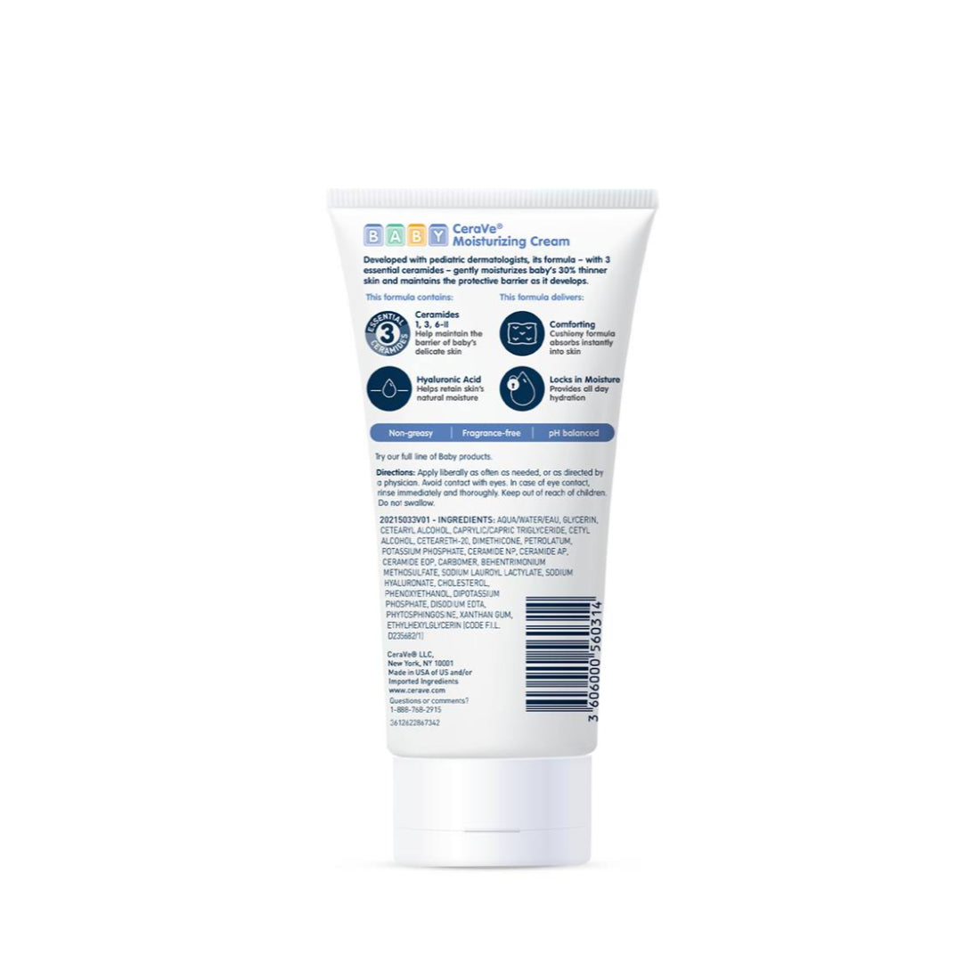 CeraVe Baby Moisturizing Cream with 3 Essential Ceramides & Hyaluronic Acid | Fragrance-Free & Eczema Safe | 5oz (142g) & 8oz (226g)