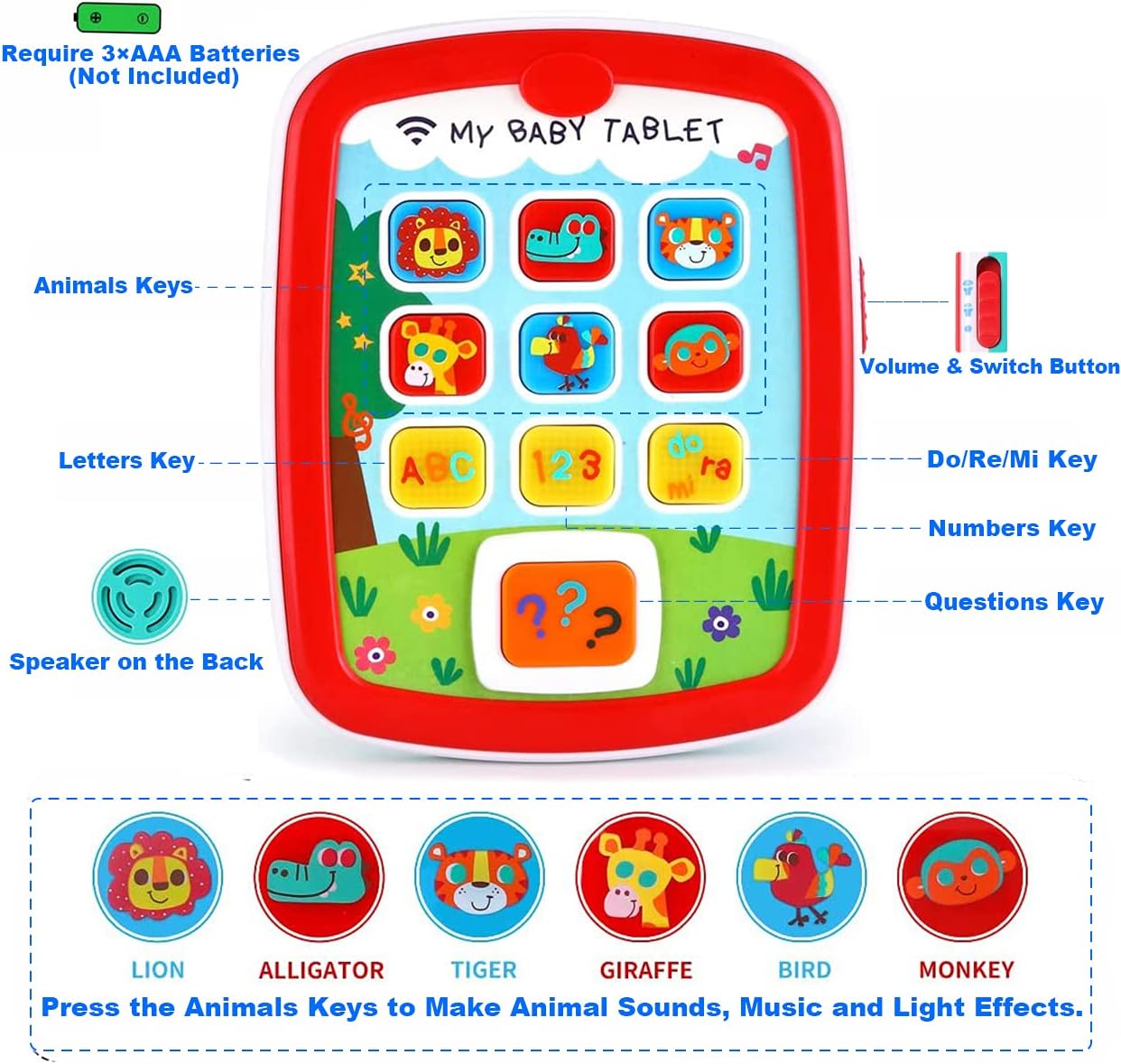 Hola Interactive Learning Tablet Toy for Babies 6 Months+ with Lights, Sounds, Alphabet, Numbers, and Animal Buttons