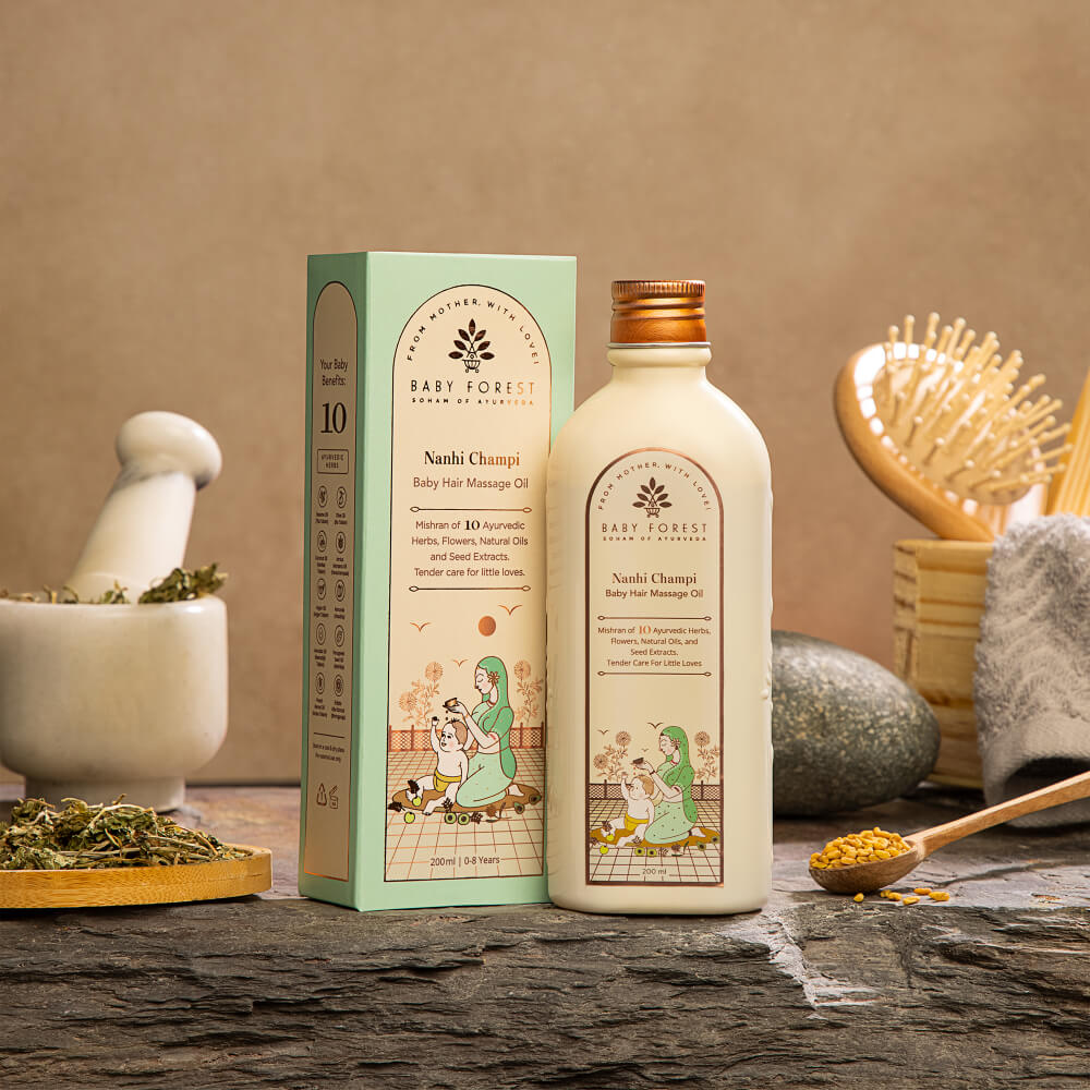 Baby Forest Nanhi Champi Ayurvedic Baby Hair Massage Oil (200ml) – Blend of 10 Natural Herbs, Bhringraj, Almond & Sesame Oils for Stronger Roots, Cradle Cap Relief & Healthy Hair Growth