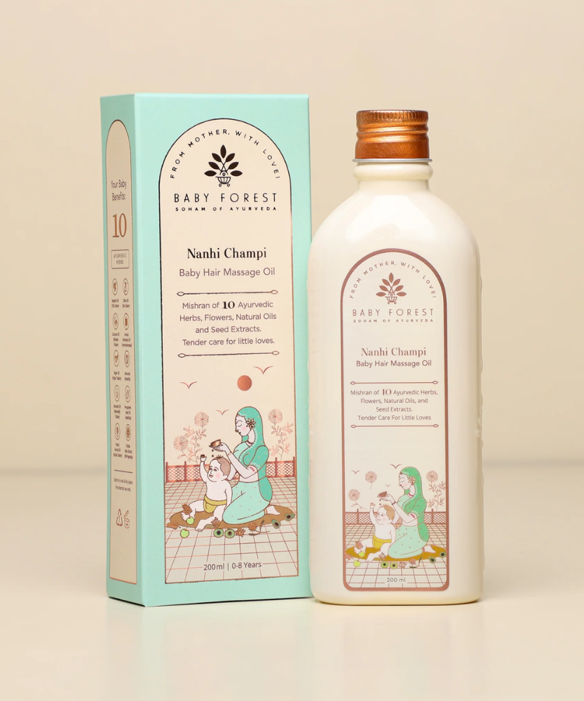 Baby Forest Nanhi Champi Ayurvedic Baby Hair Massage Oil (200ml) – Blend of 10 Natural Herbs, Bhringraj, Almond & Sesame Oils for Stronger Roots, Cradle Cap Relief & Healthy Hair Growth