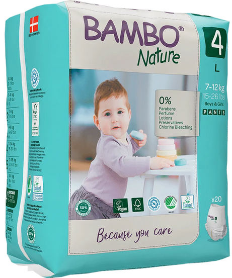 Bambo Nature Pant Style Diapers 4 - L 7-12 kg (Pack of 20) | Skin-Friendly & Eco-Friendly - MINIMEE KIDS