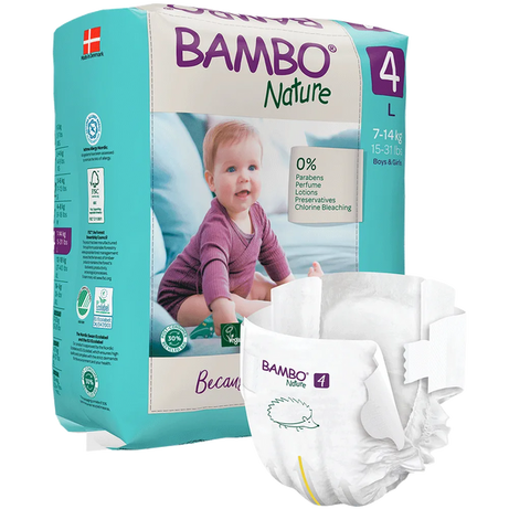 Bambo Nature Tape Style Diapers 4 - L 7-14 kg (Pack of 24) | Skin-Friendly & Eco-Friendly Baby Diapers - MINIMEE KIDS