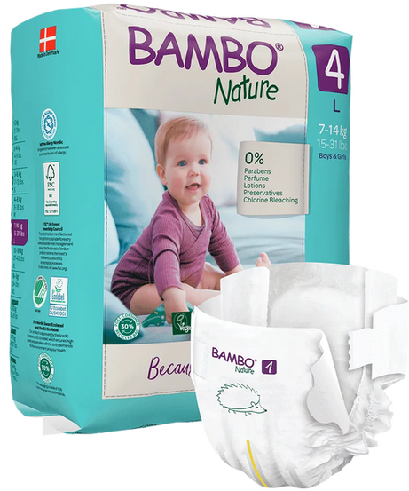 Bambo Nature Tape Style Diapers 4 - L 7-14 kg (Pack of 24) | Skin-Friendly & Eco-Friendly Baby Diapers - MINIMEE KIDS