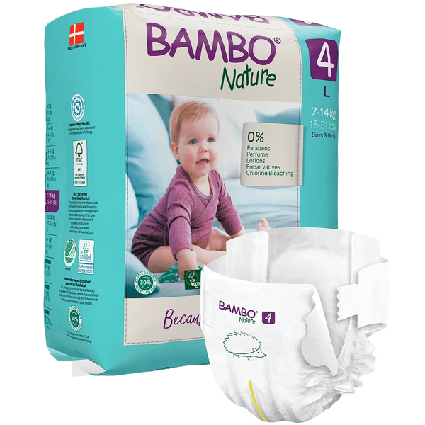 Bambo Nature Tape Style Diapers 4 - L 7-14 kg (Pack of 24) | Skin-Friendly & Eco-Friendly Baby Diapers - MINIMEE KIDS