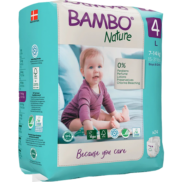 Bambo Nature Tape Style Diapers 4 - L 7-14 kg (Pack of 24) | Skin-Friendly & Eco-Friendly Baby Diapers - MINIMEE KIDS