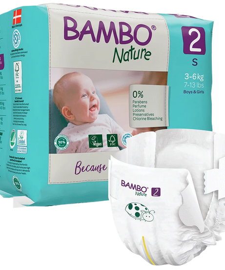 Bambo Nature Diapers Size 2 - Small (3-6 kg, Pack of 30) | Skin-Friendly & Eco-Friendly Diapers for Boys and Girls - MINIMEE KIDS