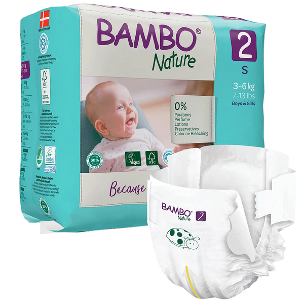 Bambo Nature Diapers Size 2 - Small (3-6 kg, Pack of 30) | Skin-Friendly & Eco-Friendly Diapers for Boys and Girls - MINIMEE KIDS