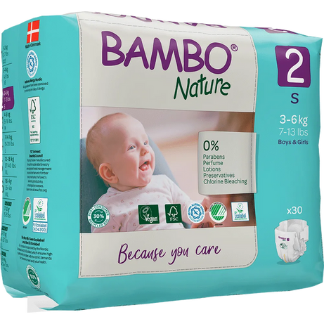 Bambo Nature Diapers Size 2 - Small (3-6 kg, Pack of 30) | Skin-Friendly & Eco-Friendly Diapers for Boys and Girls