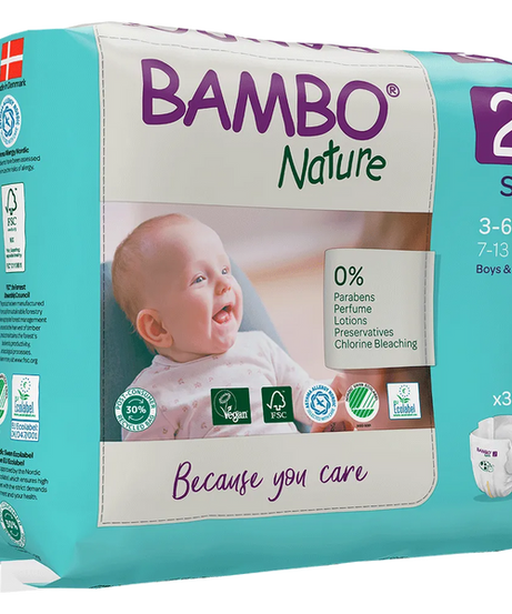Bambo Nature Diapers Size 2 - Small (3-6 kg, Pack of 30) | Skin-Friendly & Eco-Friendly Diapers for Boys and Girls - MINIMEE KIDS