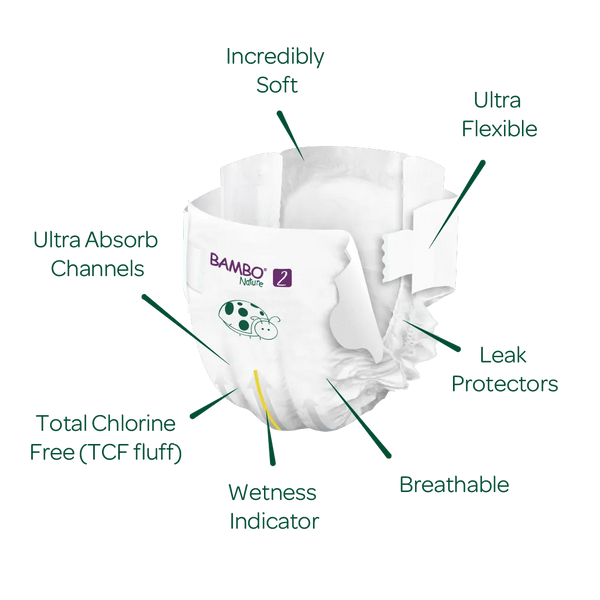 Bambo Nature Diapers Size 2 - Small (3-6 kg, Pack of 30) | Skin-Friendly & Eco-Friendly Diapers for Boys and Girls - MINIMEE KIDS