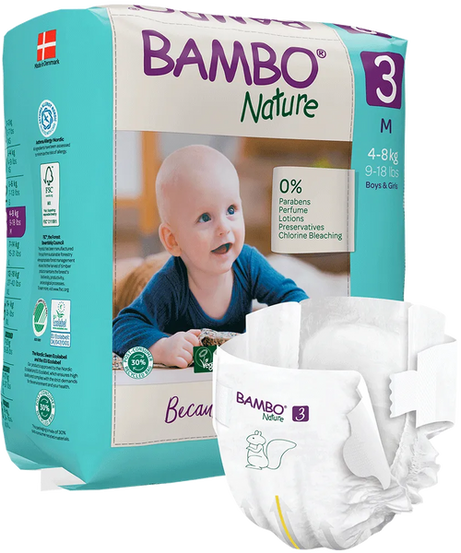 Bambo Nature Tape Style Diapers 3 - Medium 4-8 kg (Pack of 28) | Skin-Friendly & Eco-Friendly Diapers for Boys and Girls - MINIMEE KIDS