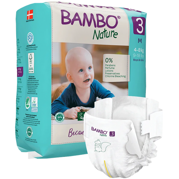 Bambo Nature Tape Style Diapers 3 - Medium 4-8 kg (Pack of 28) | Skin-Friendly & Eco-Friendly Diapers for Boys and Girls