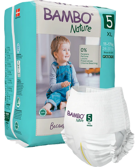Bambo Nature Pant Style Diapers 5 - XL 11-17 kg Pack of 19 Diapers | Skin-Friendly & Eco-Friendly - MINIMEE KIDS