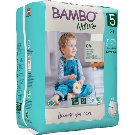 Bambo Nature Pant Style Diapers 5 - XL 11-17 kg Pack of 19 Diapers | Skin-Friendly & Eco-Friendly