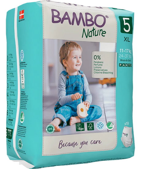 Bambo Nature Pant Style Diapers 5 - XL 11-17 kg Pack of 19 Diapers | Skin-Friendly & Eco-Friendly - MINIMEE KIDS