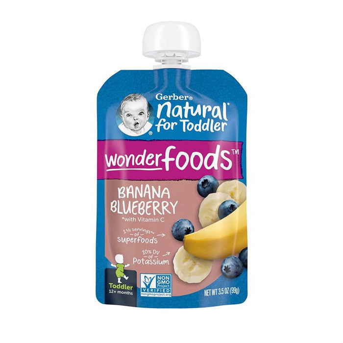 Gerber Natural Puree for Toddlers with Banana Blueberry - 99g | Healthy Snack for 12+ Months