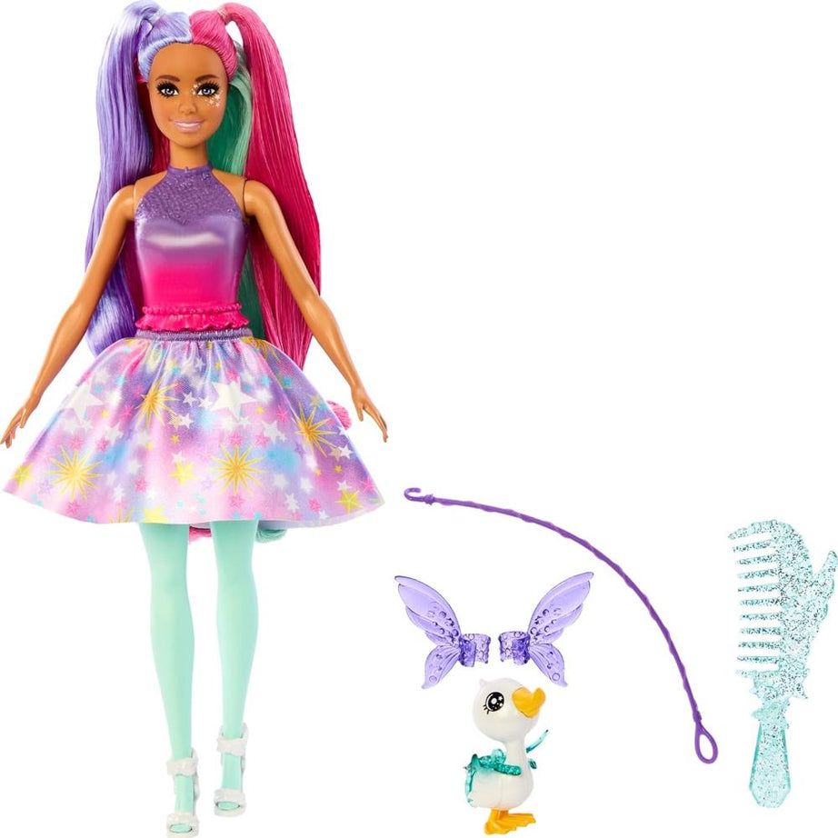 Barbie A Touch Of Magic The Glyph Doll with Fantasy Outfit, Ombre Bodice & Pet Duck – Includes Wing Accessories & Comb – Magical Gift for Kids 3+ Years | JCW50