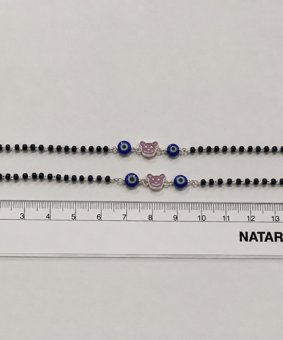 Cuddly Purple Bear & Evil Eye Nazariya - 925 Sterling Silver Protective Bracelet for Kids