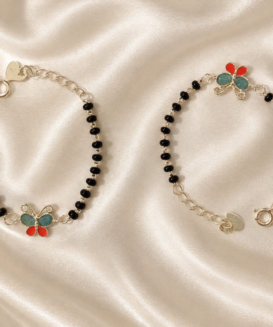 Vibrant Butterfly Enamel Nazariya - 925 Sterling Silver Protective Bracelet for Kids