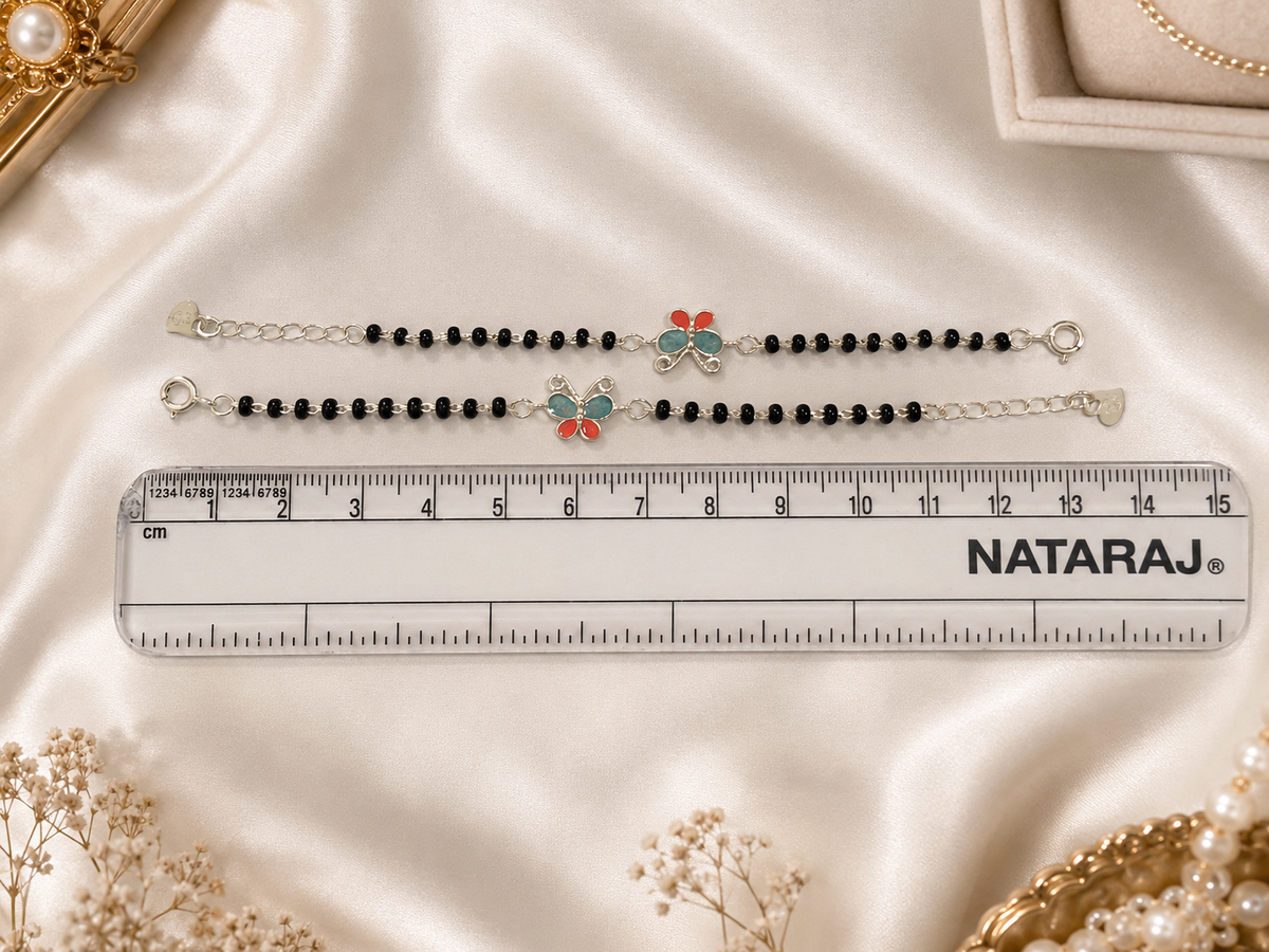 Vibrant Butterfly Enamel Nazariya - 925 Sterling Silver Protective Bracelet for Kids