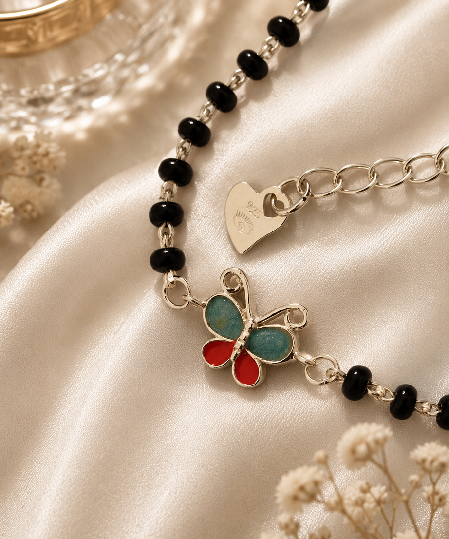 Vibrant Butterfly Enamel Nazariya - 925 Sterling Silver Protective Bracelet for Kids