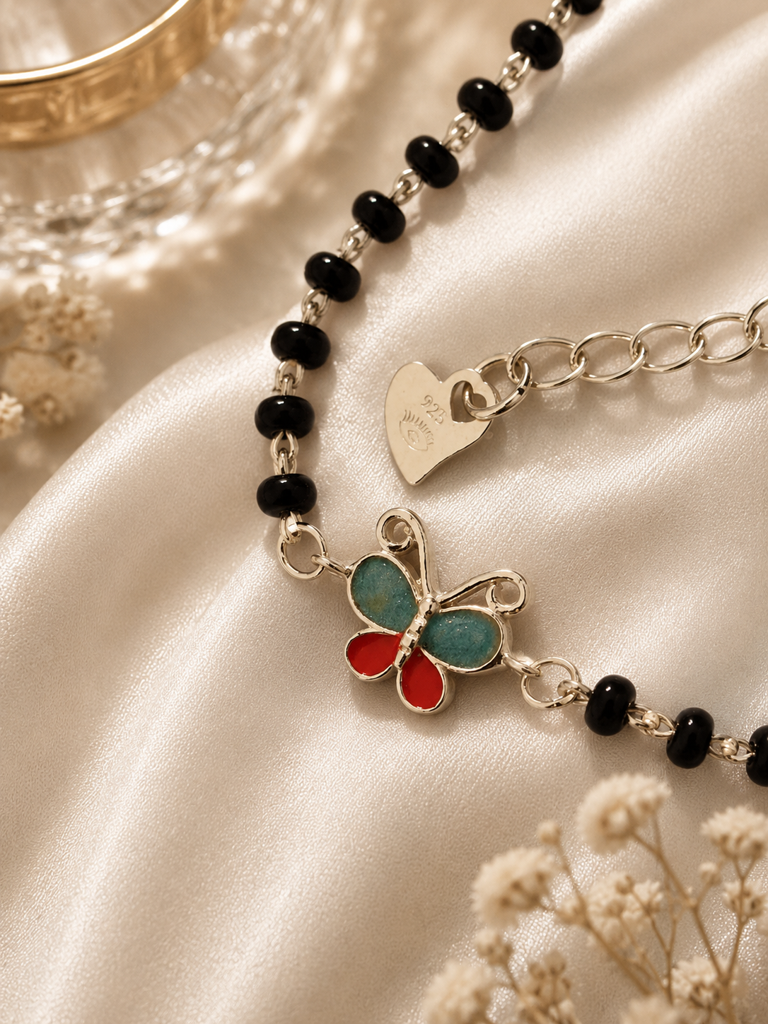 Vibrant Butterfly Enamel Nazariya - 925 Sterling Silver Protective Bracelet for Kids