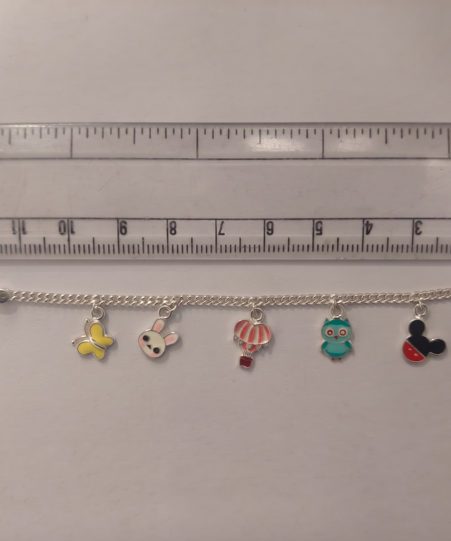 Multi-Charm 925 Sterling Silver Baby Bracelet | Butterfly, Bunny, Hot Air Balloon & Owl Enamel Charms | Hallmarked Adjustable Kids Jewelry