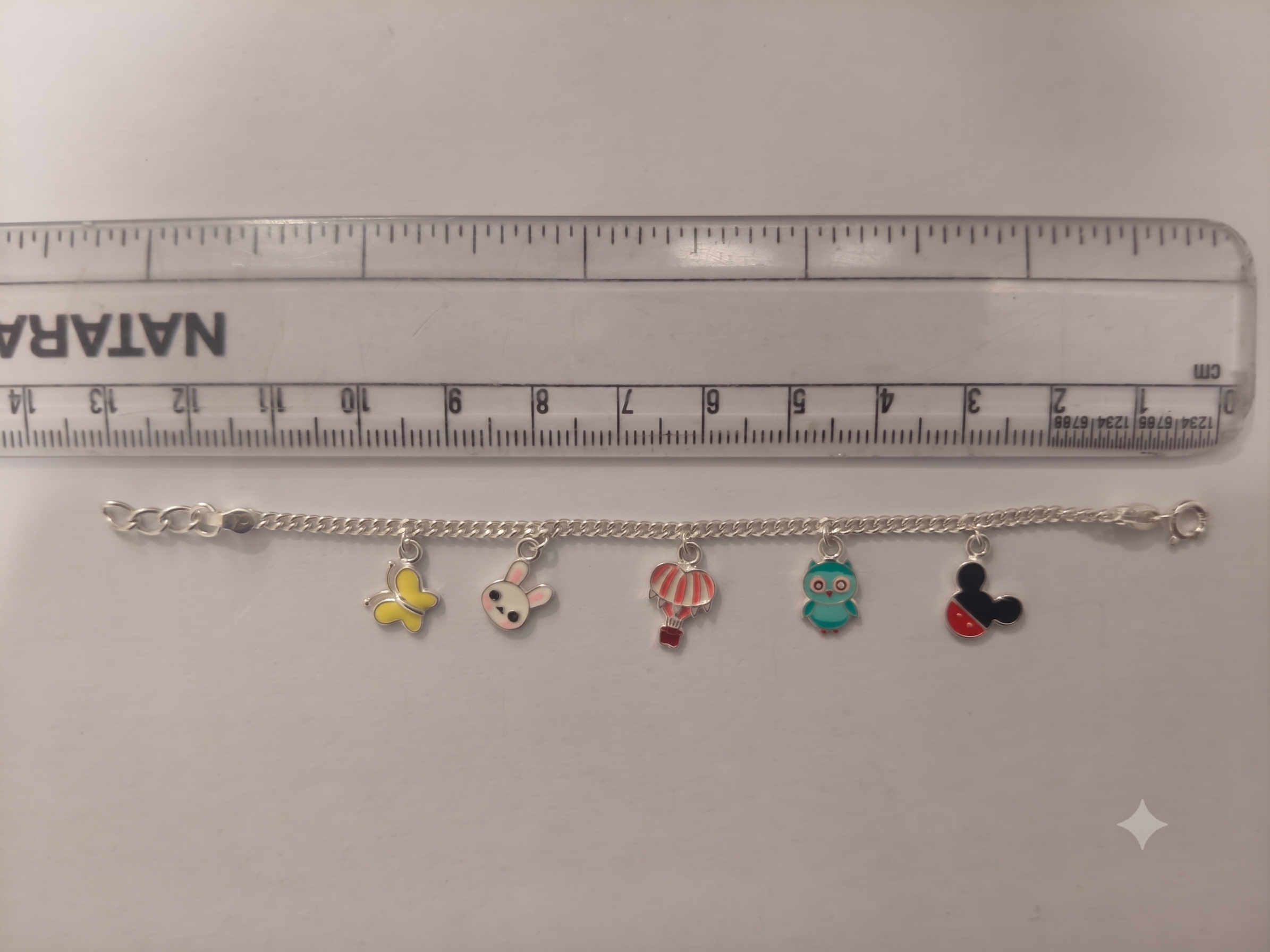 Multi-Charm 925 Sterling Silver Baby Bracelet | Butterfly, Bunny, Hot Air Balloon & Owl Enamel Charms | Hallmarked Adjustable Kids Jewelry