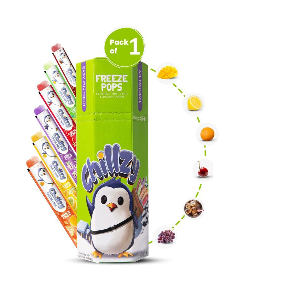 Chillzy Freeze Pops - 12 All Natural Ice Pops 2x6 Flavors Teeth Friendly - 70ml each pack