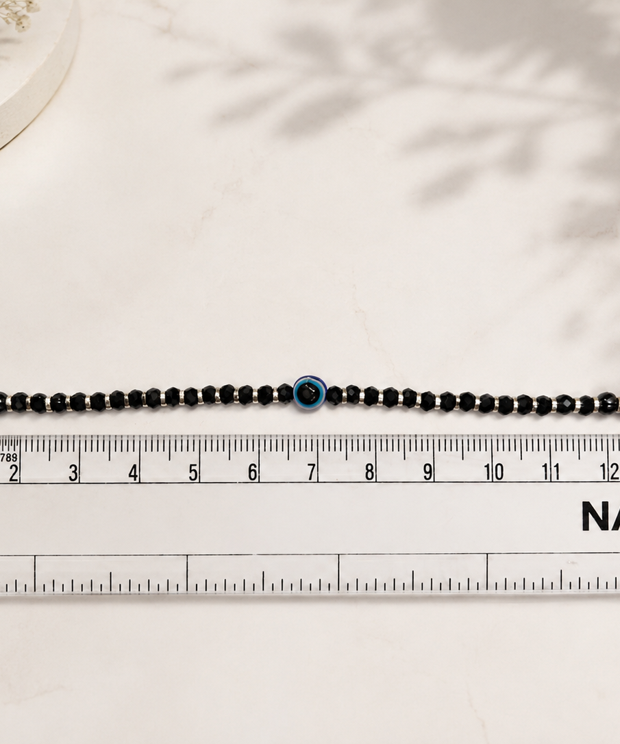 Classic Blue Evil Eye Silver 925 Baby Nazariya | Protective Black Bead Bracelets for Infants | Set of 2
