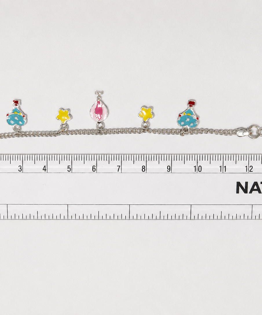Hot Air Balloon & Stars Enamel Charm Bracelet in 925 Sterling Silver | Adjustable Jewelry for Babies & Kids | Colorful Hand-Painted Charms