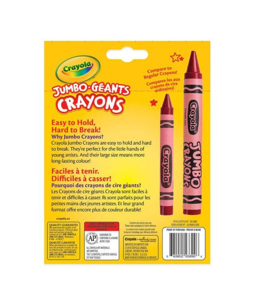 Crayola Jumbo Crayons 8-Count – Easy-to-Hold Non-Toxic Wax Crayons for Toddlers and Kids | Classic Colours | Break-Resistant, Double-Wrapped Design for Durable Art Fun - MINIMEE KIDS