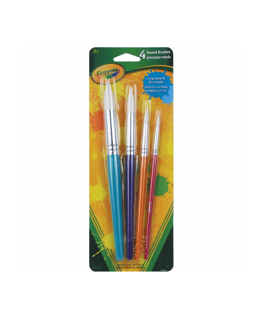 Crayola 4 Count Round Paint Brushes Set – Soft White Taklon Bristles with Vibrant Metallic Handles | For Washable, Tempera & Acrylic Paint | Ideal for Kids' Art & Craft Projects, Posters, and School Use
