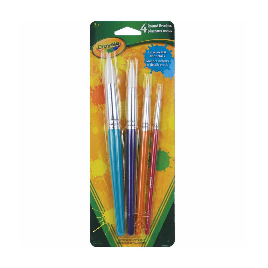 Crayola 4 Count Round Paint Brushes Set – Soft White Taklon Bristles with Vibrant Metallic Handles | For Washable, Tempera & Acrylic Paint | Ideal for Kids' Art & Craft Projects, Posters, and School Use