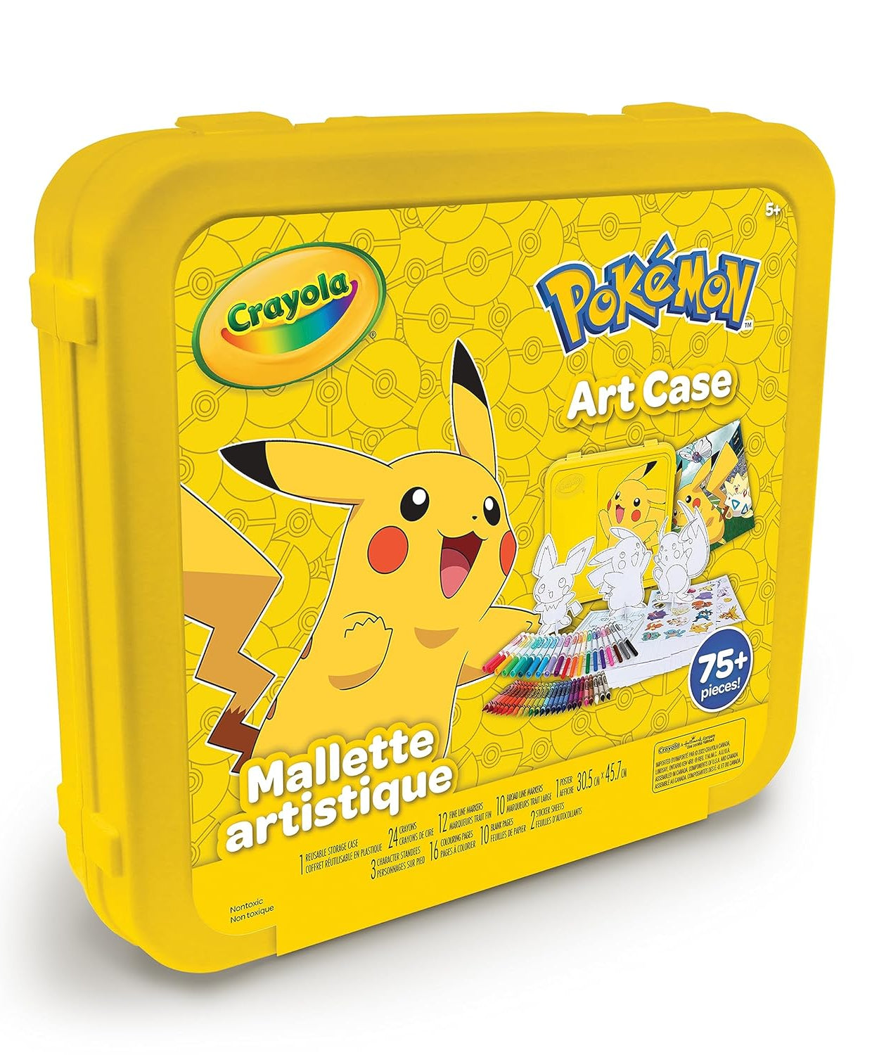 Crayola Pokémon Art Case, Over 75-Piece Kids' Coloring Set with Crayons, Markers, Coloring Pages, Stickers, and Reusable Pikachu Storage Case, Gift for Boys & Girls Aged 5+