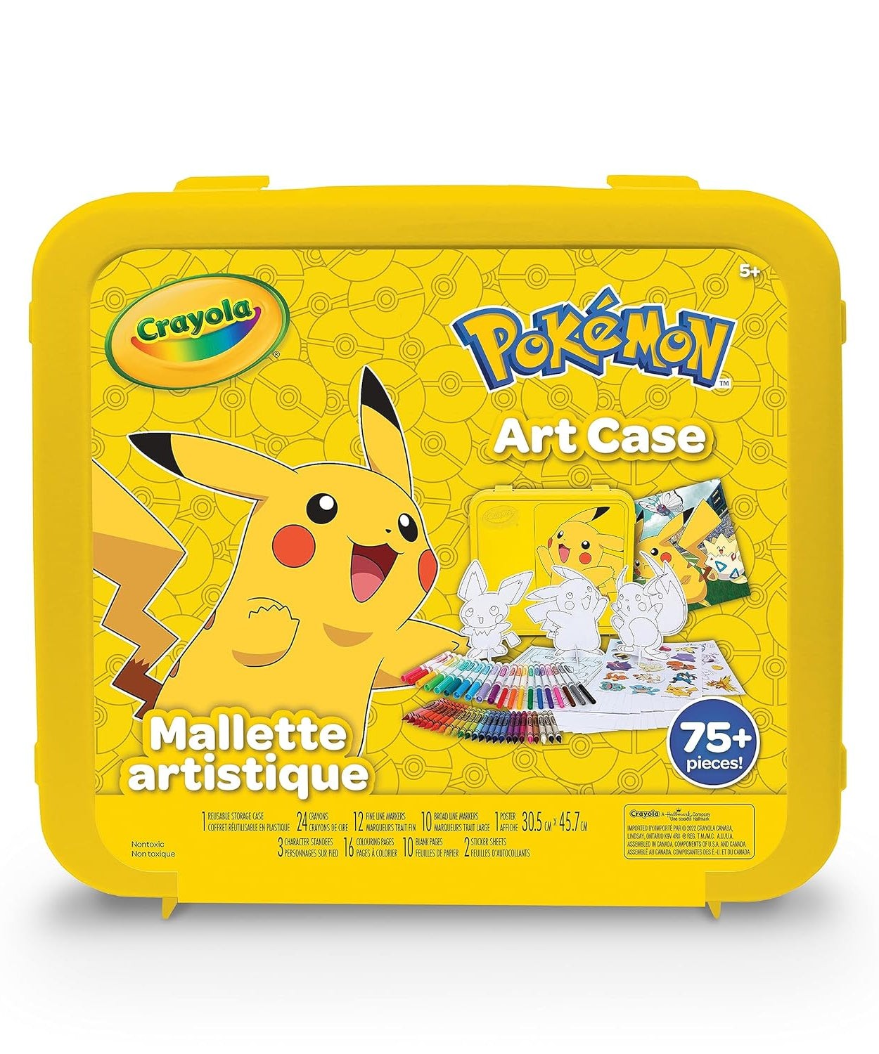 Crayola Pokémon Art Case, Over 75-Piece Kids' Coloring Set with Crayons, Markers, Coloring Pages, Stickers, and Reusable Pikachu Storage Case, Gift for Boys & Girls Aged 5+