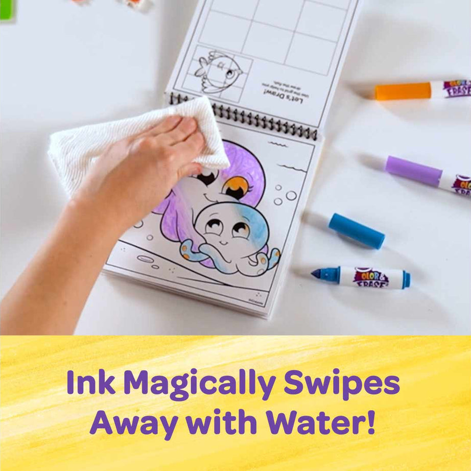 Crayola Color & Erase Under the Sea Activity Pad with Washable Markers | 8 Dual-Sided Reusable Coloring Pages | Ocean-Themed Art Set for Kids 3+ | Mess-Free & Travel-Friendly Drawing Kit