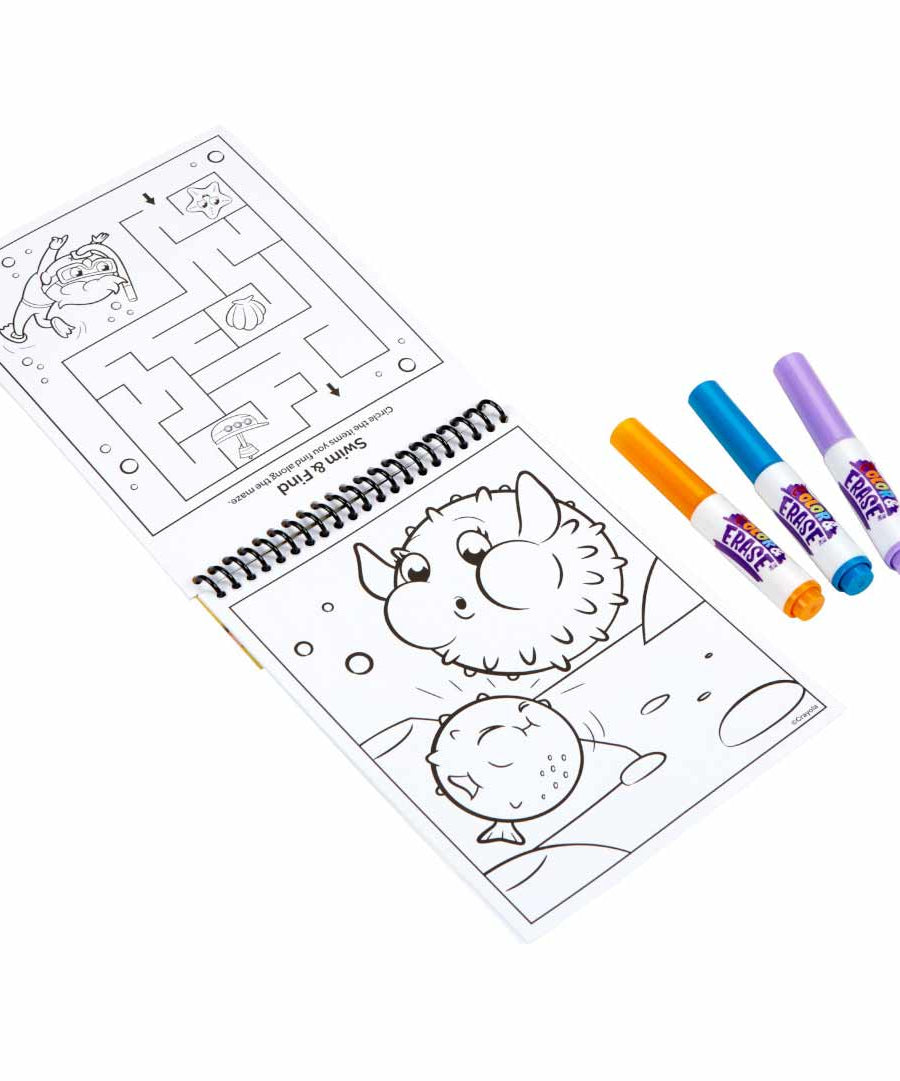 Crayola Color & Erase Under the Sea Activity Pad with Washable Markers | 8 Dual-Sided Reusable Coloring Pages | Ocean-Themed Art Set for Kids 3+ | Mess-Free & Travel-Friendly Drawing Kit - MINIMEE KIDS
