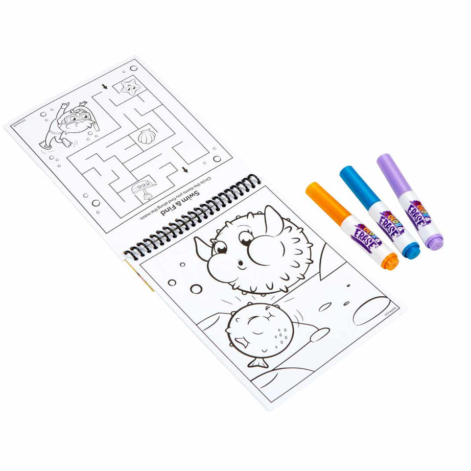 Crayola Color & Erase Under the Sea Activity Pad with Washable Markers | 8 Dual-Sided Reusable Coloring Pages | Ocean-Themed Art Set for Kids 3+ | Mess-Free & Travel-Friendly Drawing Kit