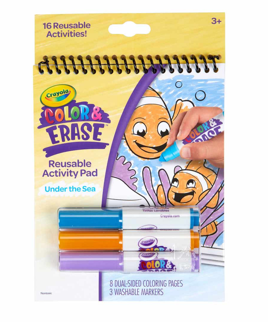 Crayola Color & Erase Under the Sea Activity Pad with Washable Markers | 8 Dual-Sided Reusable Coloring Pages | Ocean-Themed Art Set for Kids 3+ | Mess-Free & Travel-Friendly Drawing Kit - MINIMEE KIDS